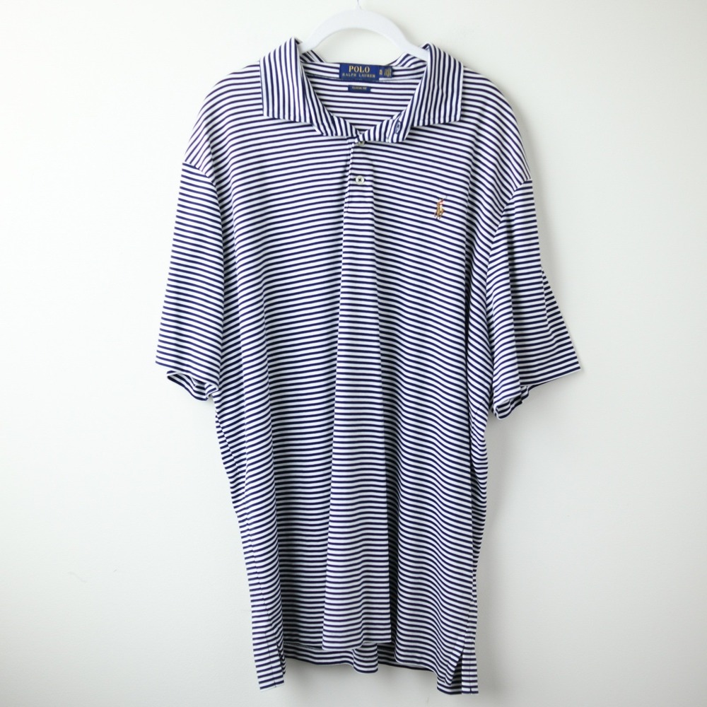 Polo by Ralph Lauren Classic Fit Polo Mens XL Blue White Striped 100% Cotton